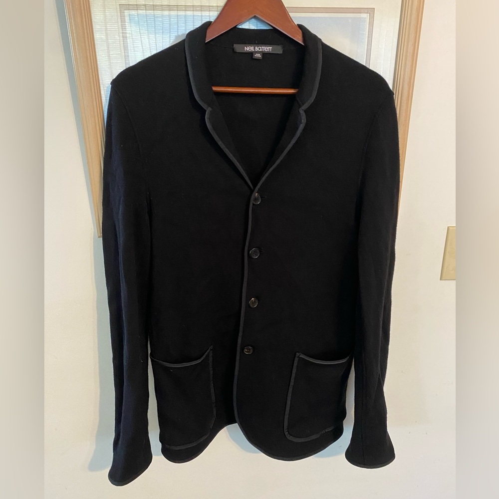 Neil Barrett Black Men's Button-Up Cardigan with Contrast Trim